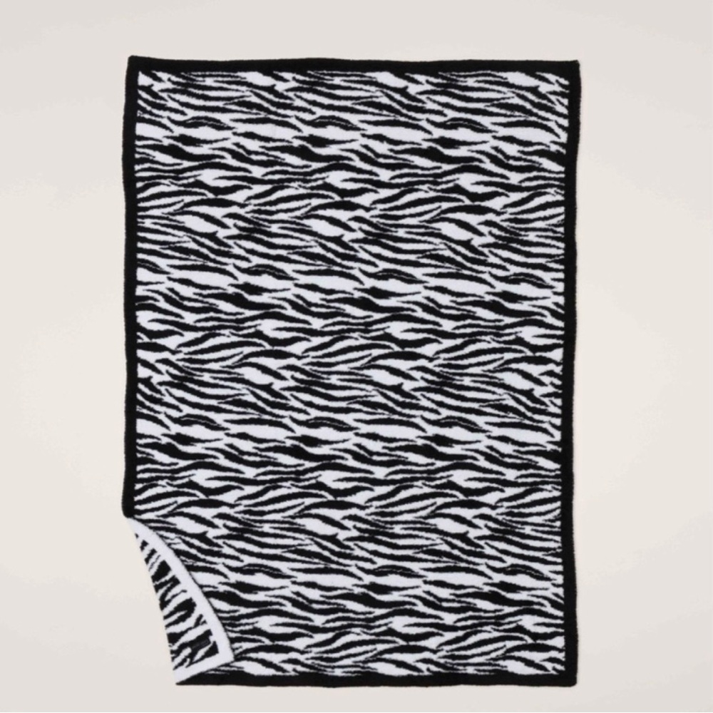 Barefoot Dreams Zebra-Pattern Throw Blanket - Black, White - Picture 2 of 6